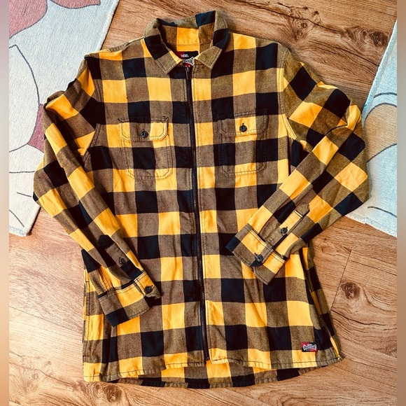 Vans X Independent Men’s Yellow & Navy Zippered Flannel. Size Small. - Picture 1 of 8